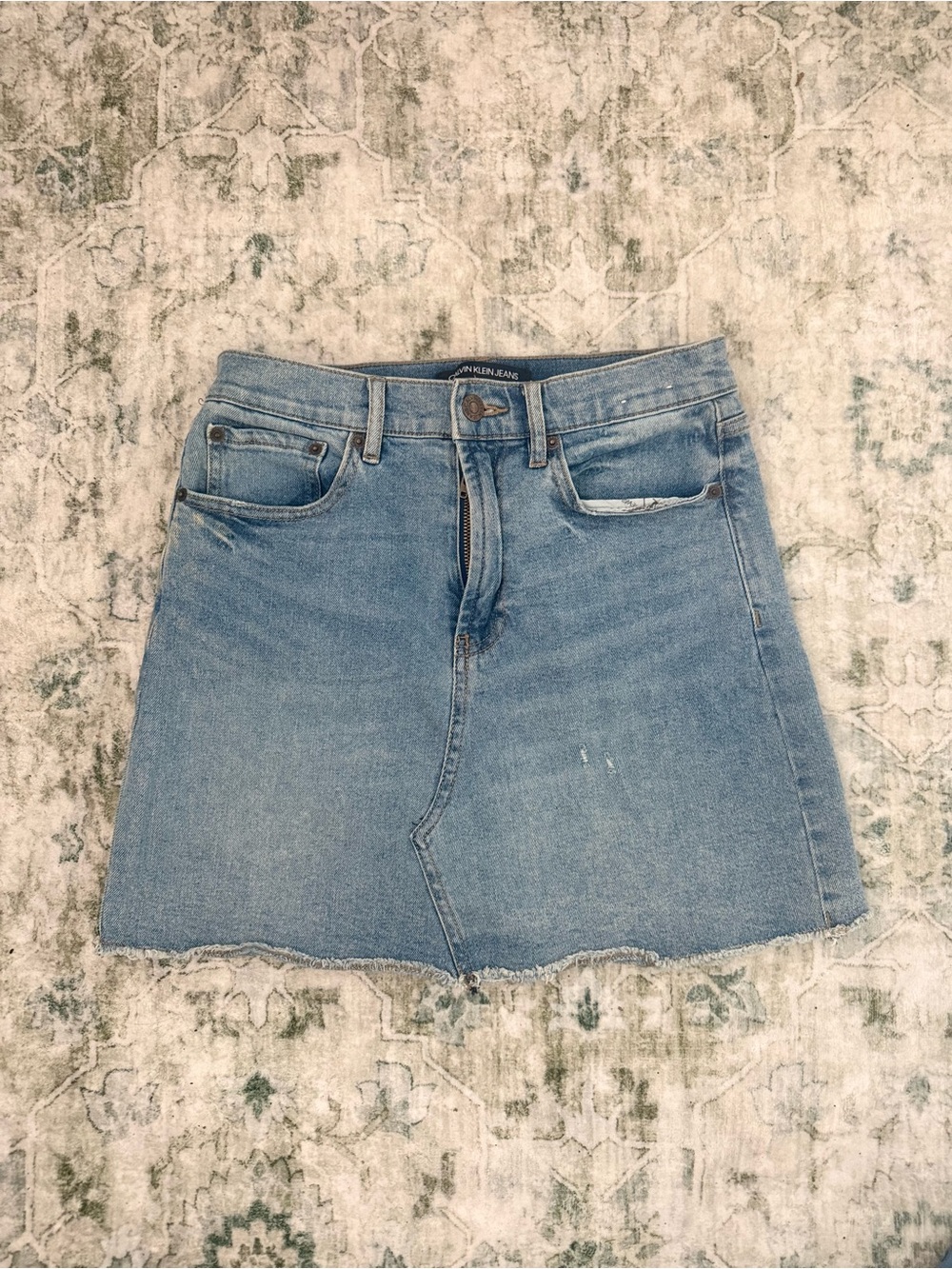 Calvin Klein Light Blue Denim A-Line Mini Skirt